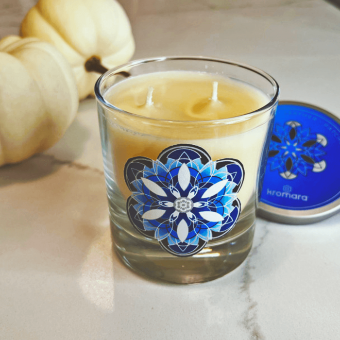 Kromara Winter Blue Candle, Unlit, With Lid