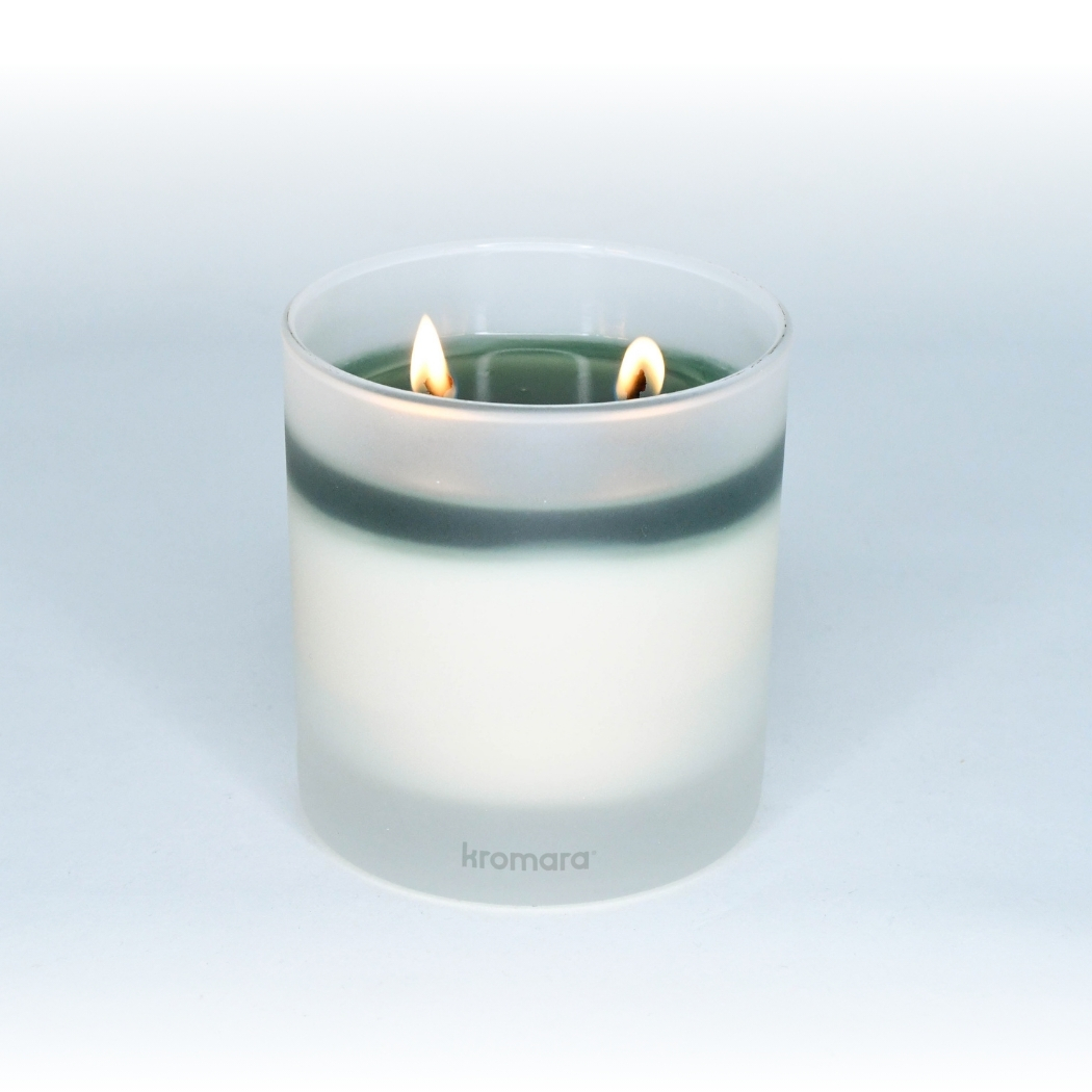 Kromara Monteverde 8oz candle, lit, full wax pool