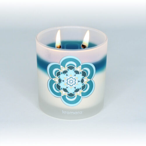 Kromara Color Changing Candle Turquoise Seas, lit, full wax pool