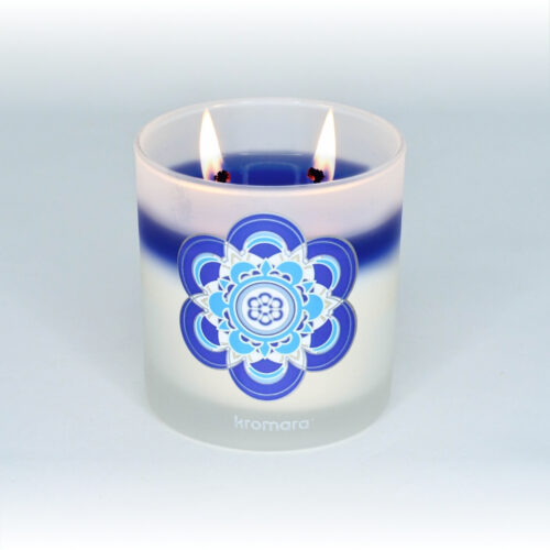Kromara Color Changing Candle Blue Moonlight, lit, full wax pool