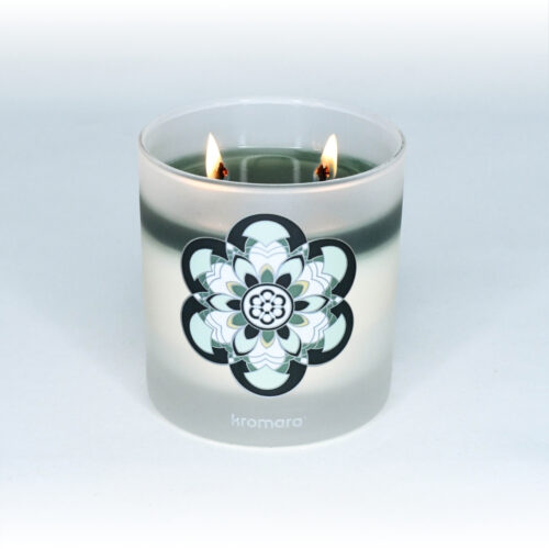 Kromara Color Changing Candle Evergreen Woods, lit, full wax pool