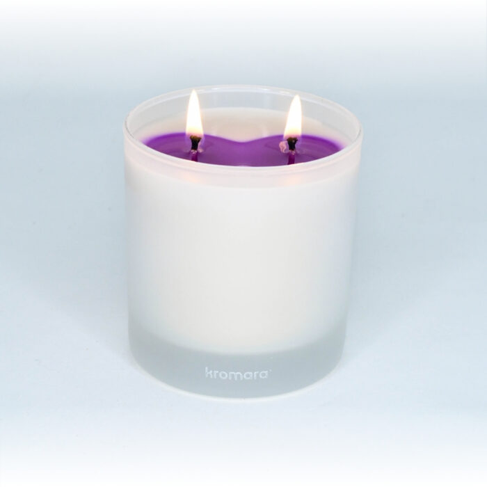 Kromara Color Changing Candle Sun Mountain, lit, partial wax pool