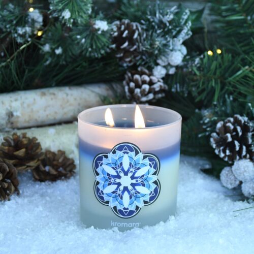 Kromara Winter Collection Fireside Nights Candle, lit, lifestyle shot 2