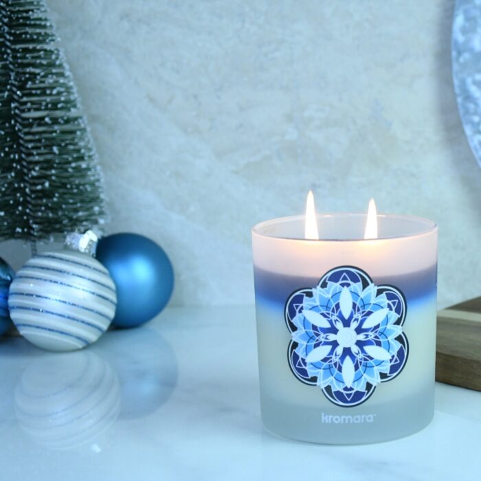 Kromara Winter Collection Fireside Nights Candle, lit lifestyle shot